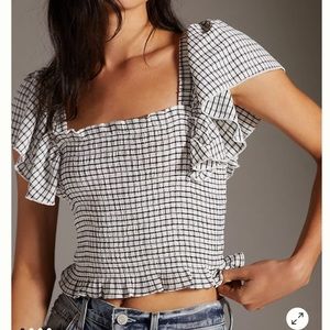 Maeve Crinkle Gingham Smocked Top